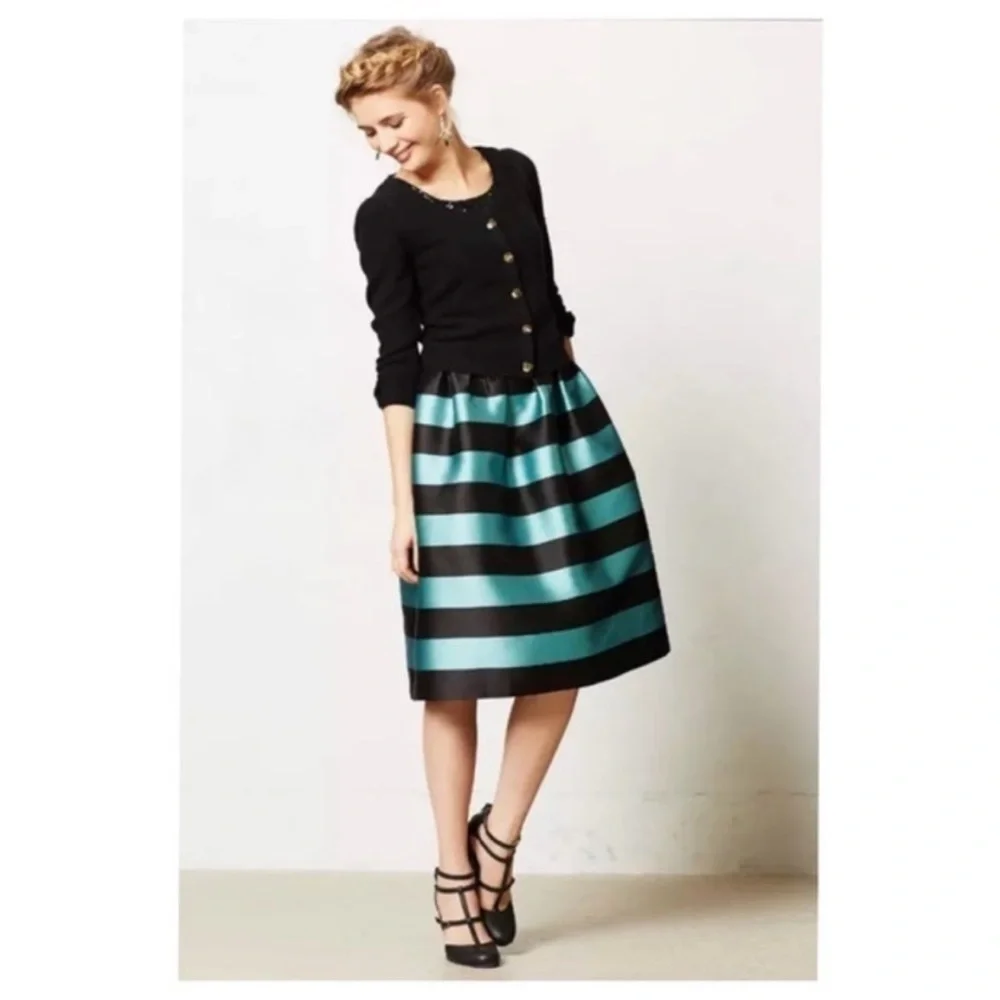 Leifsdottir Starlit Stripes Black and Teal Midi Dress Size 6 - Picture 8 of 8